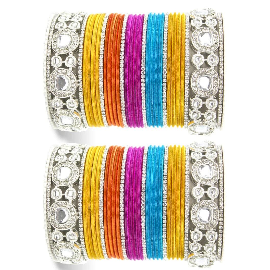 Bollywood Silver Kundan Bangle Set, Bridal bangles, Statement bangles, Indian Wedding, Indian Bangles, Bangles Set