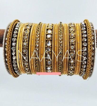 Gold bangles with kadas with stone work , Wedding bangles, Indian Jewelry