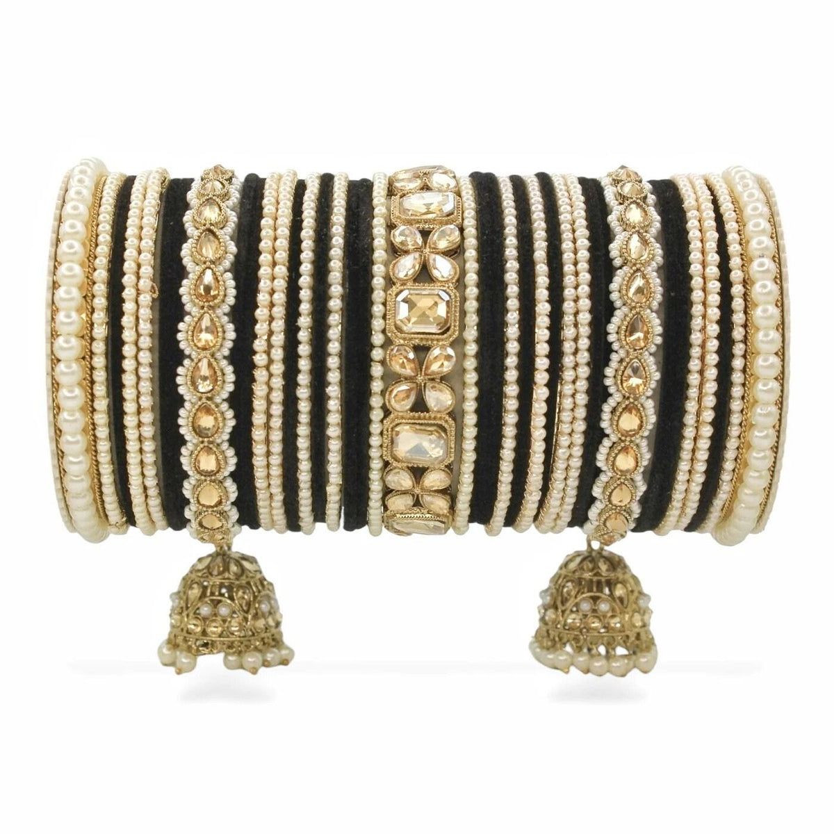 Indian Bangles in Different Colors Pearl Bangles Set with Jhumki Borders, Indian wedding Tassel Bangles Set Woman Jewelry Set