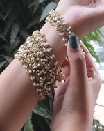 Kundan Indian Bridal Kadas, Pearl Wedding Jewelry, Statement Jewelry, Wedding Bangles, Pearl Bangles, Silver gold kadas