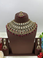Antique Premium Moissanite Kundan Necklace Set with Earrings & Maang Tikka – Bridal & Party Jewelry