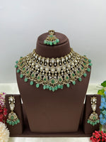 Antique Premium Moissanite Kundan Necklace Set with Earrings & Maang Tikka – Bridal & Party Jewelry