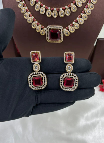 Victorian Double Layered Necklace Set | Indian Jewellery | AD Necklace & Earrings Indian Neckless Set for Bridal & Partywear