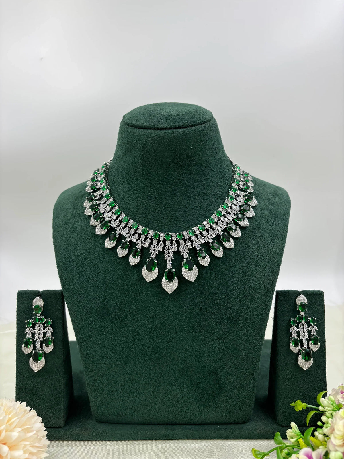 V-Shape American Diamond Necklace Set with Earrings – Elegant Party & Bridal Jewelry