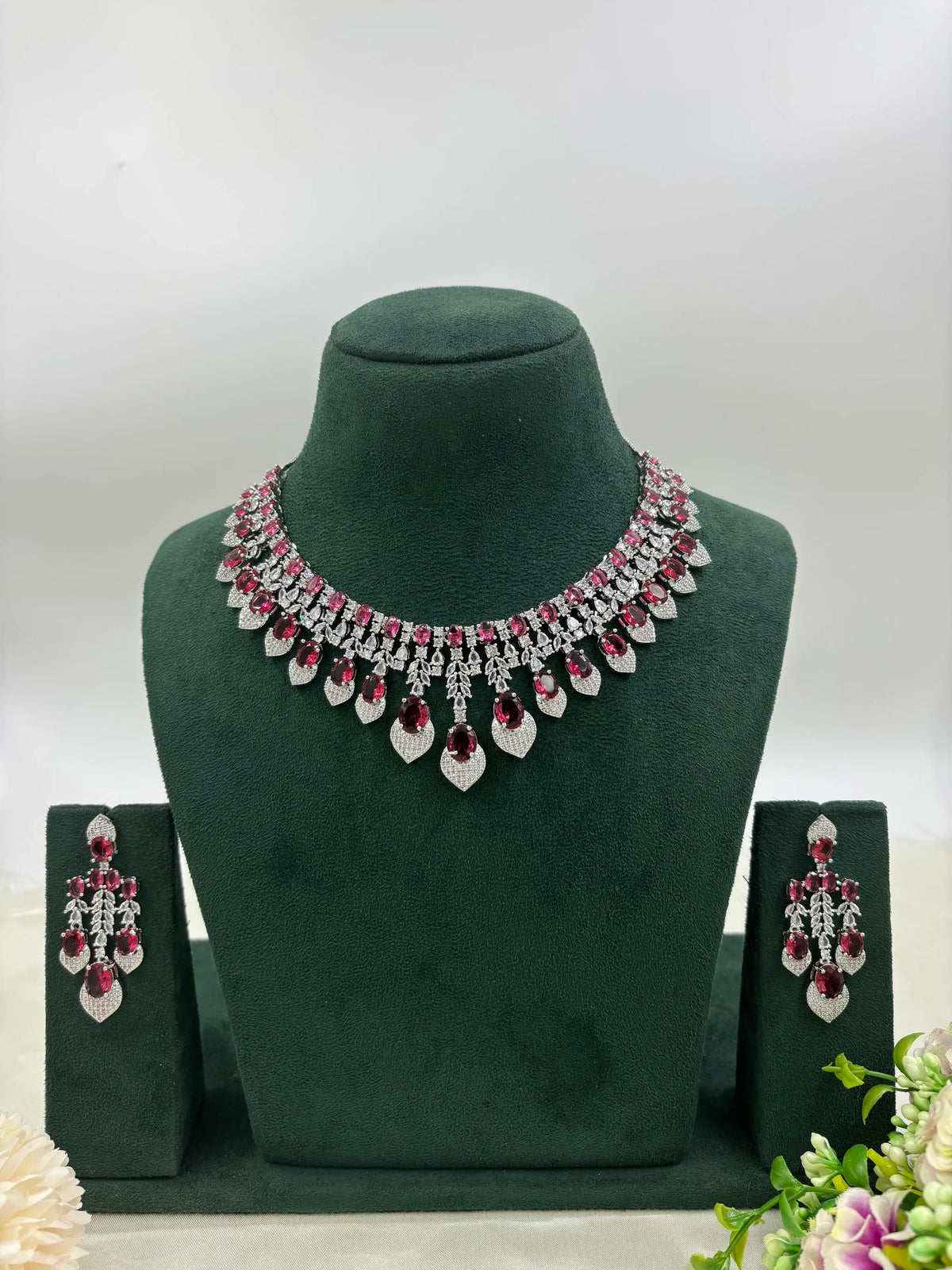 V-Shape American Diamond Necklace Set with Earrings – Elegant Party & Bridal Jewelry