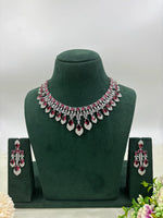 V-Shape American Diamond Necklace Set with Earrings – Elegant Party & Bridal Jewelry