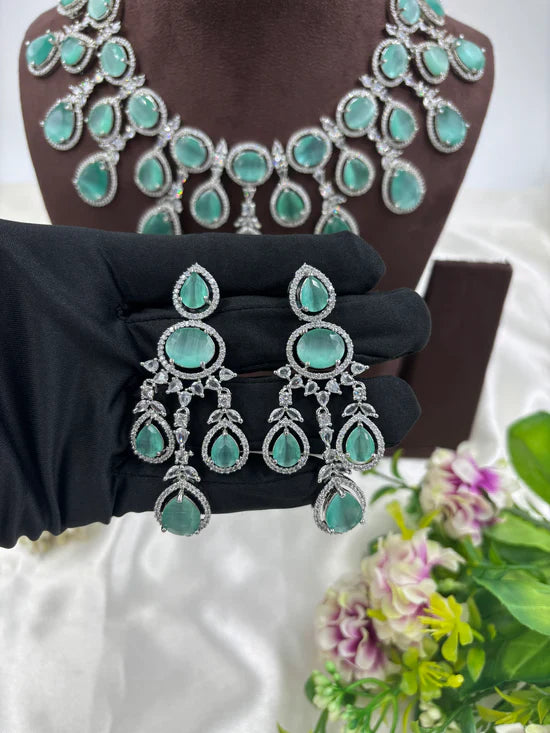 American Diamond Premium Necklace Set with Earrings – Bridal & Party Jewelry