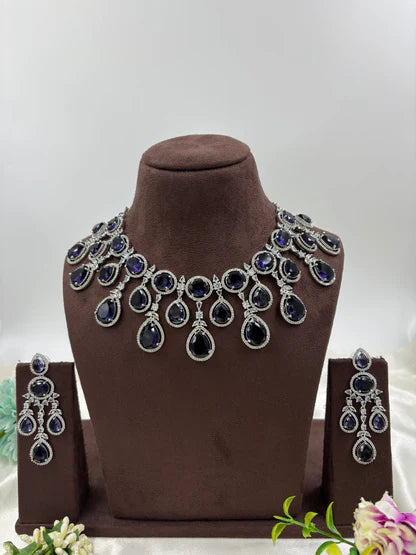 American Diamond Premium Necklace Set with Earrings – Bridal & Party Jewelry