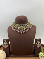 Victorian Inspired Emerald Green Stone Choker Necklace Set