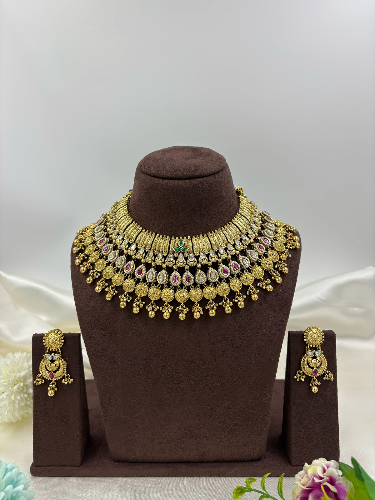 Premium Antique Gold Bridal Necklace Set with Earrings