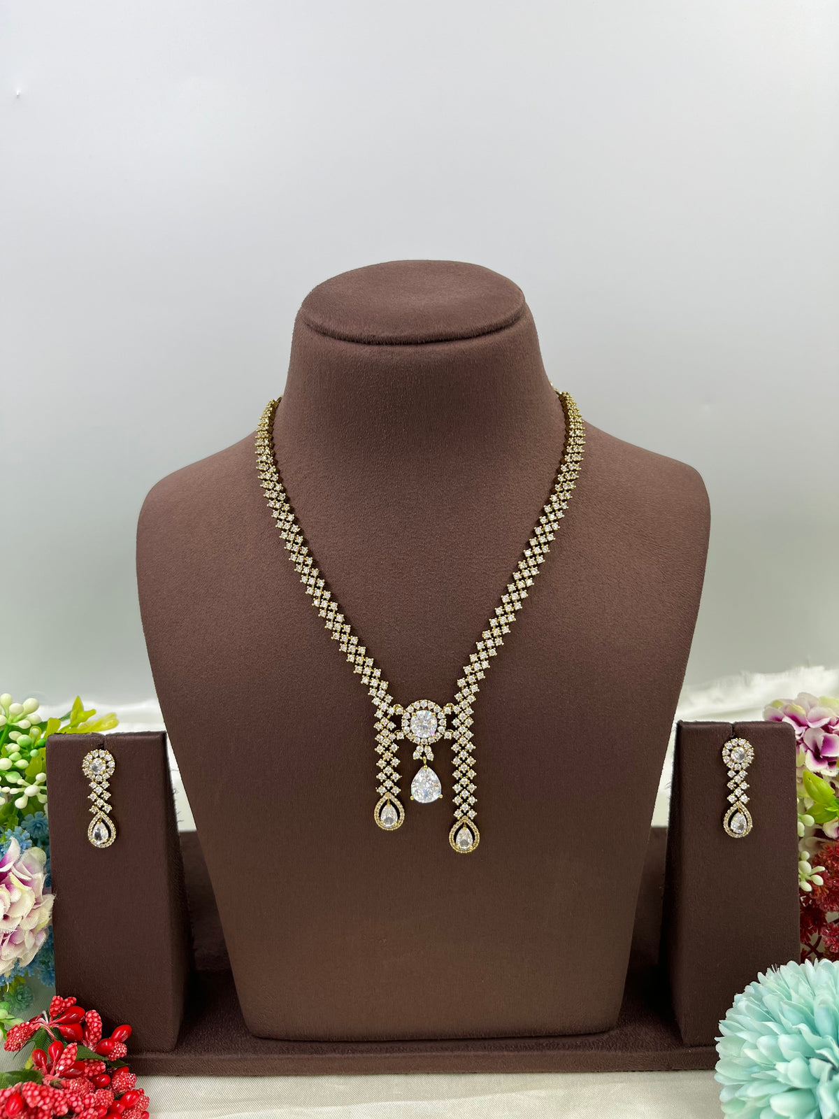 Victorian Drop Necklace Jewellery Set with Matching Earrings | Indian Jewellery | Premium Indian Necklace Set for Women