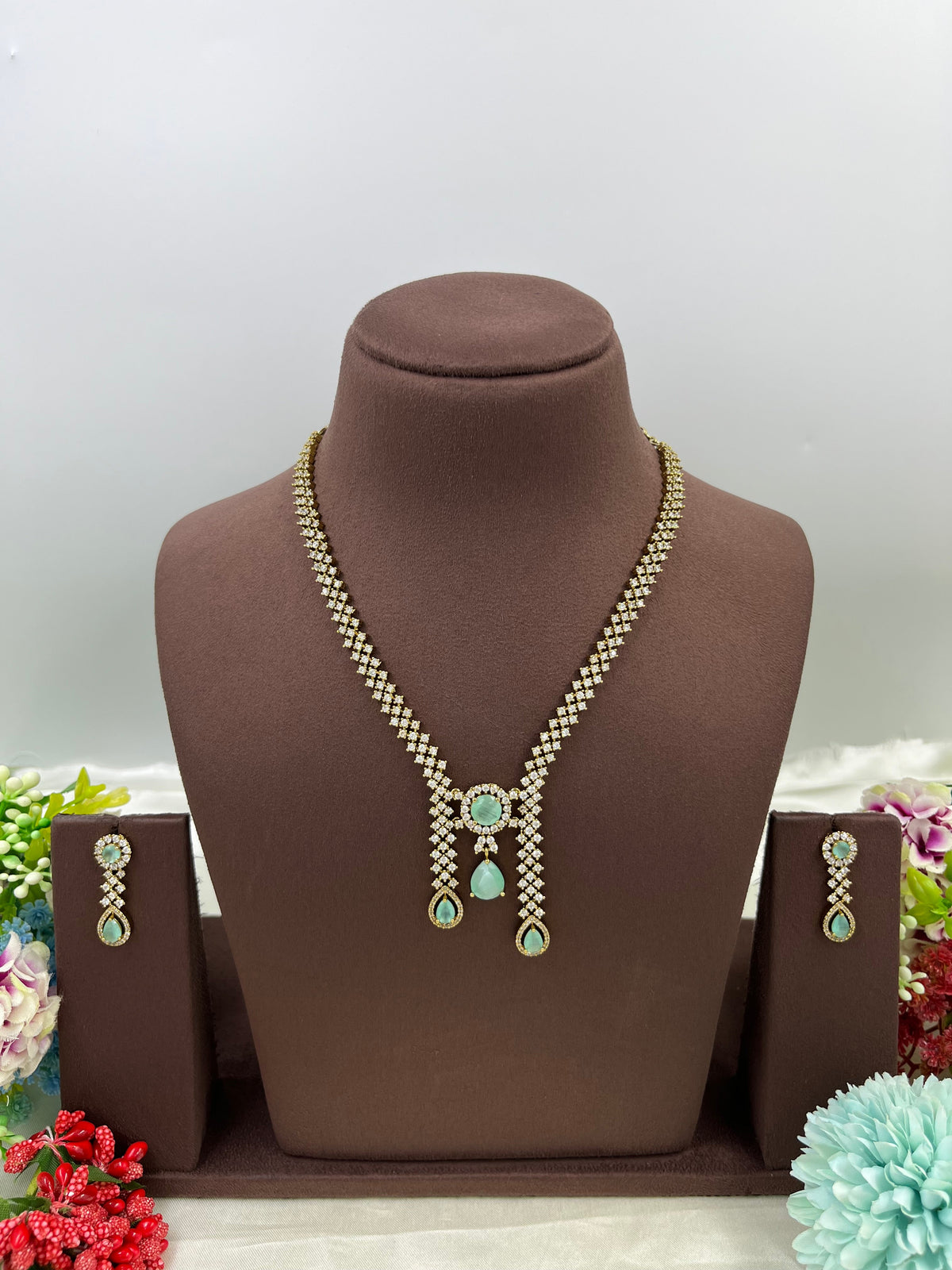 Victorian Drop Necklace Jewellery Set with Matching Earrings | Indian Jewellery | Premium Indian Necklace Set for Women