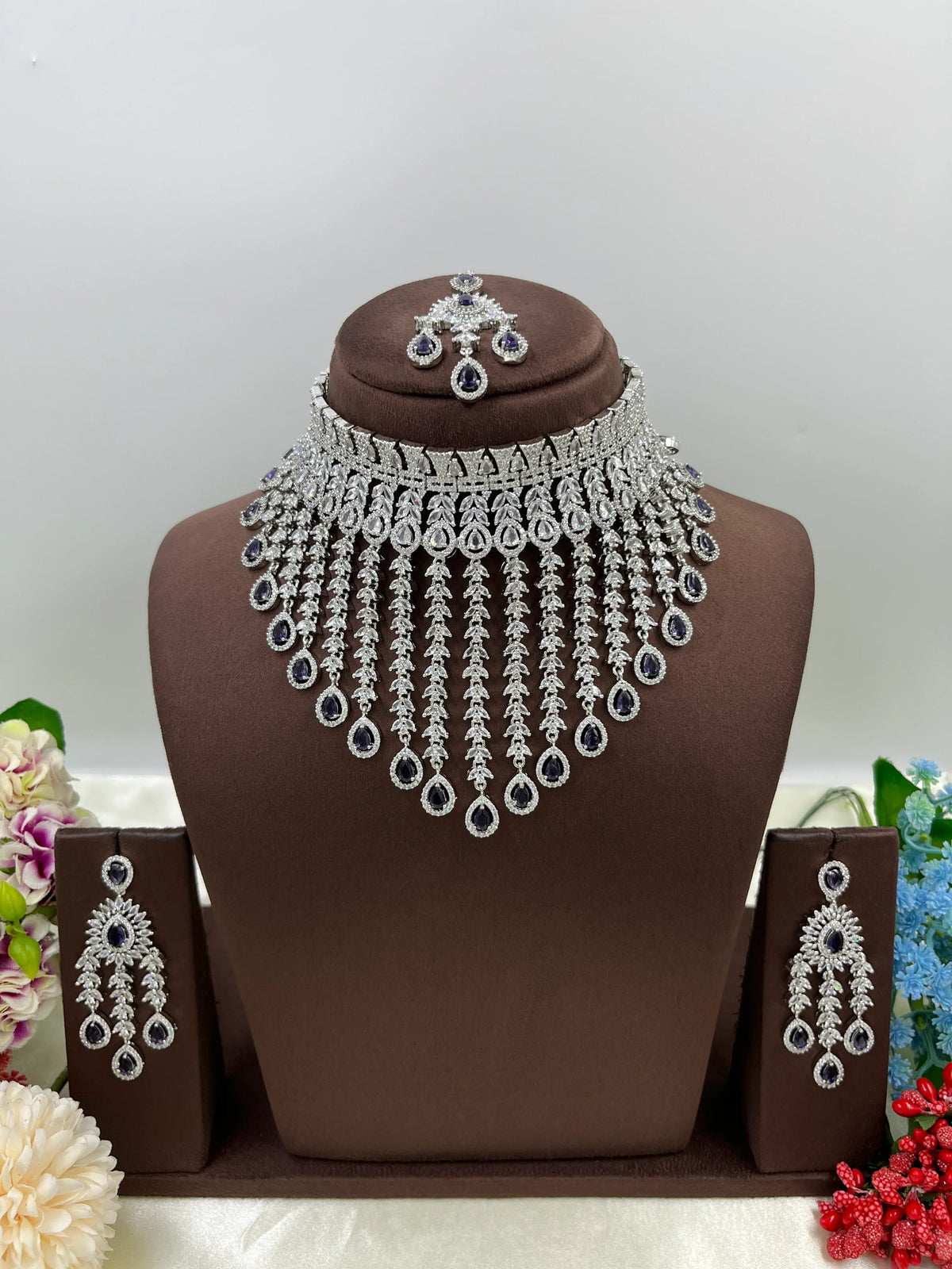 💎 Diamond Vault Premium AD Necklace Set with Maangtika & Earrings – Bridal Elegance Redefined