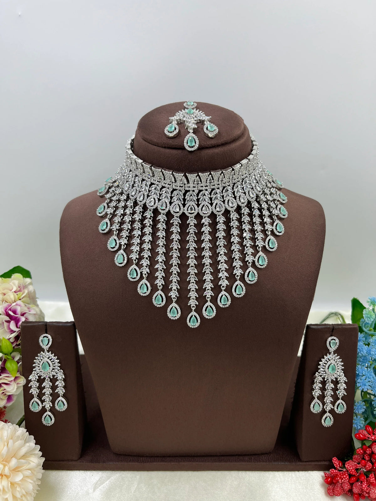 💎 Diamond Vault Premium AD Necklace Set with Maangtika & Earrings – Bridal Elegance Redefined