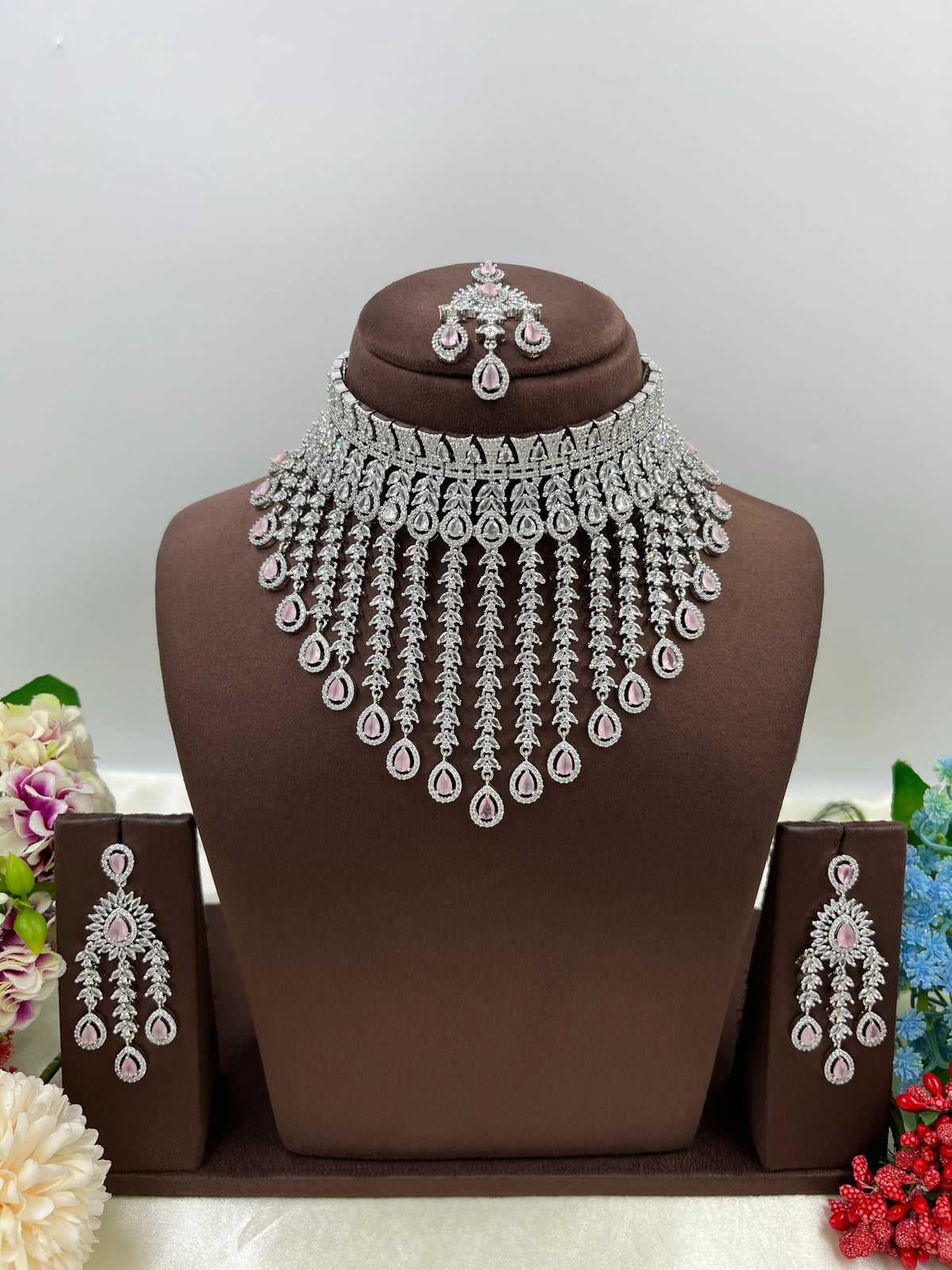 💎 Diamond Vault Premium AD Necklace Set with Maangtika & Earrings – Bridal Elegance Redefined