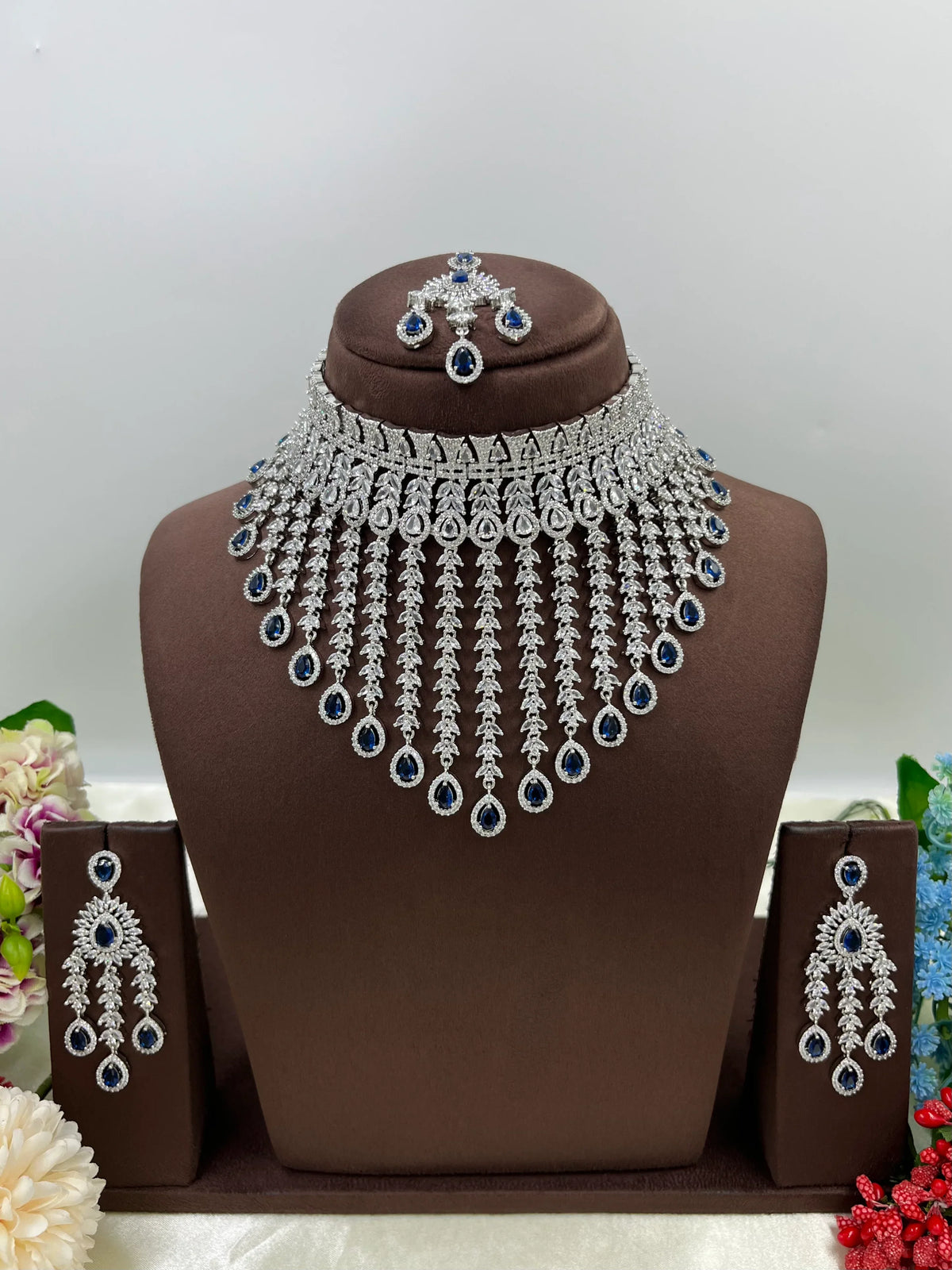 💎 Diamond Vault Premium AD Necklace Set with Maangtika & Earrings – Bridal Elegance Redefined