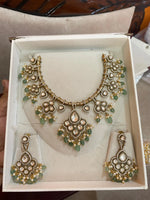 Victorian Hasli Necklace Set with Green Beads and Kundan Detailing