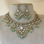 Victorian Hasli Necklace Set with Green Beads and Kundan Detailing
