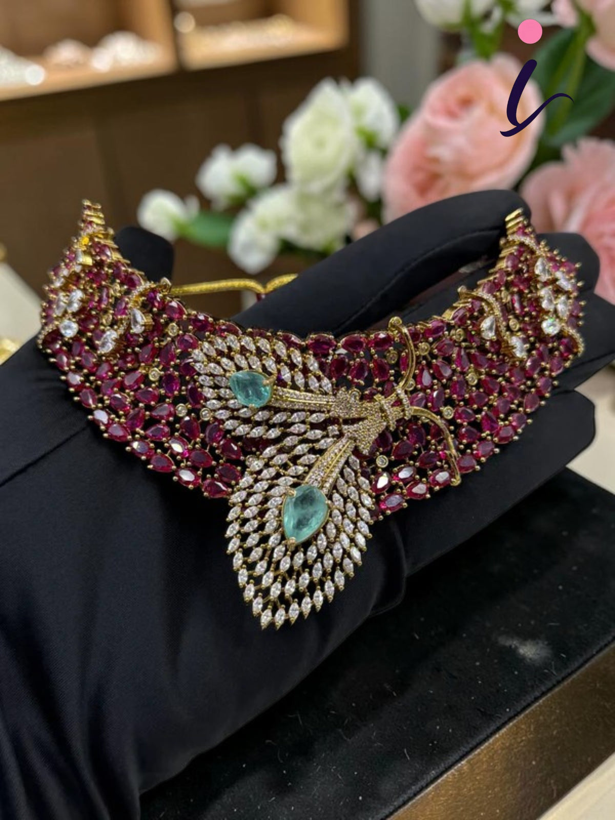 Victorian Premium Ruby Stone Choker Necklace Set for Women | Designer Bridal Jewelry with Earrings