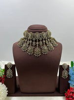 Royal Victorian AD Green Stone Choker Necklace with Earrings Bridal Statement Jewellery Set