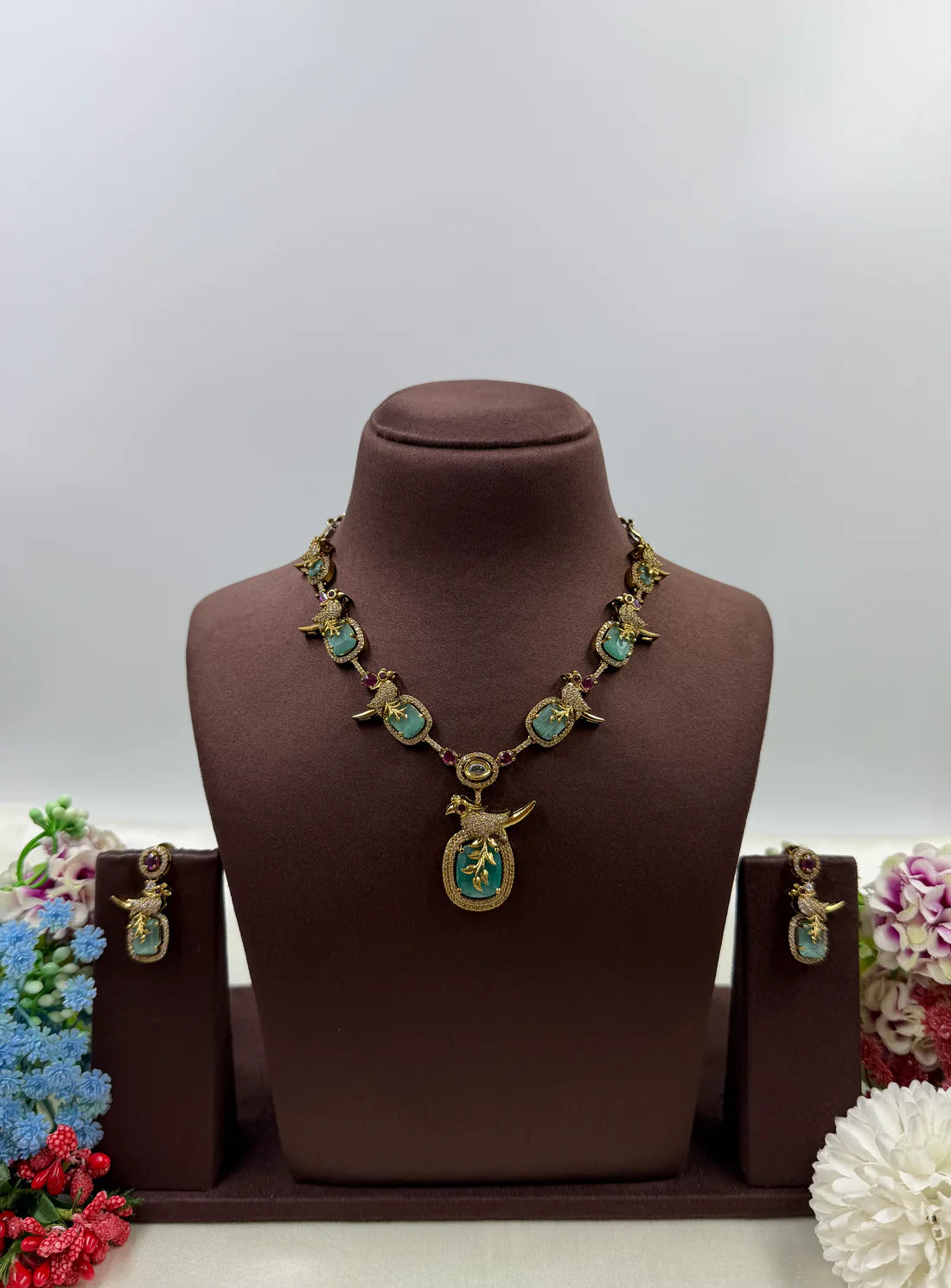 Stone & Bird Motif Kundan Necklace Bridal Jewellery Set with Earrings | Premium Jewellery | Elegant Indian Necklace Set for Women