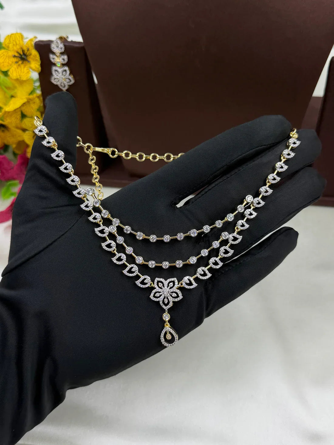 Two-Tone Three Layer Necklace Set for Women | Gold & Silver Tone Statement Jewellery | Bridal, Party & Wedding Wear Necklace