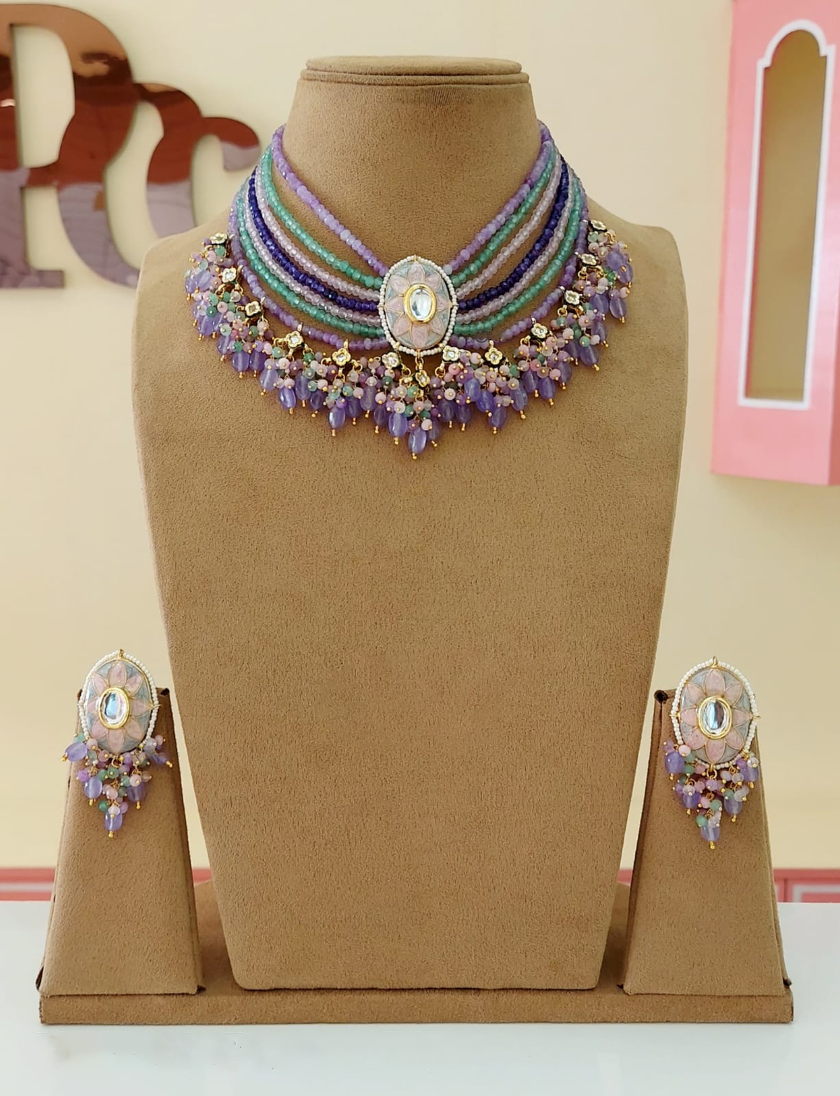 Starry Layered Indian Wedding Necklace Earrings Set, Star Inspired Polki Necklace Set, Pakistani Starry Jewelry Set, Bollywood Polki Necklace Set,