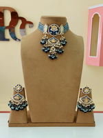 Lotus Kundan Indian Choker Earrings Set, Indian Kundan Jewelry Set, Pakistani Bridal Kundan Choker Set, Rajsthani Kundan Choker Set, Wedding Kundan Jewelry