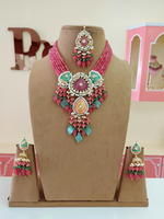 Rajsthani Ethnic Meenakari Necklace Earrings Maangtika Set, Jaipuri Wedding Meenakari Jewelry Set, Indian Jewelry Set, Bollywood Wedding Necklace Set, Bridal Necklace Set