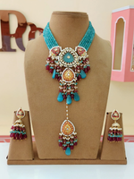 Rajsthani Ethnic Meenakari Necklace Earrings Maangtika Set, Jaipuri Wedding Meenakari Jewelry Set, Indian Jewelry Set, Bollywood Wedding Necklace Set, Bridal Necklace Set