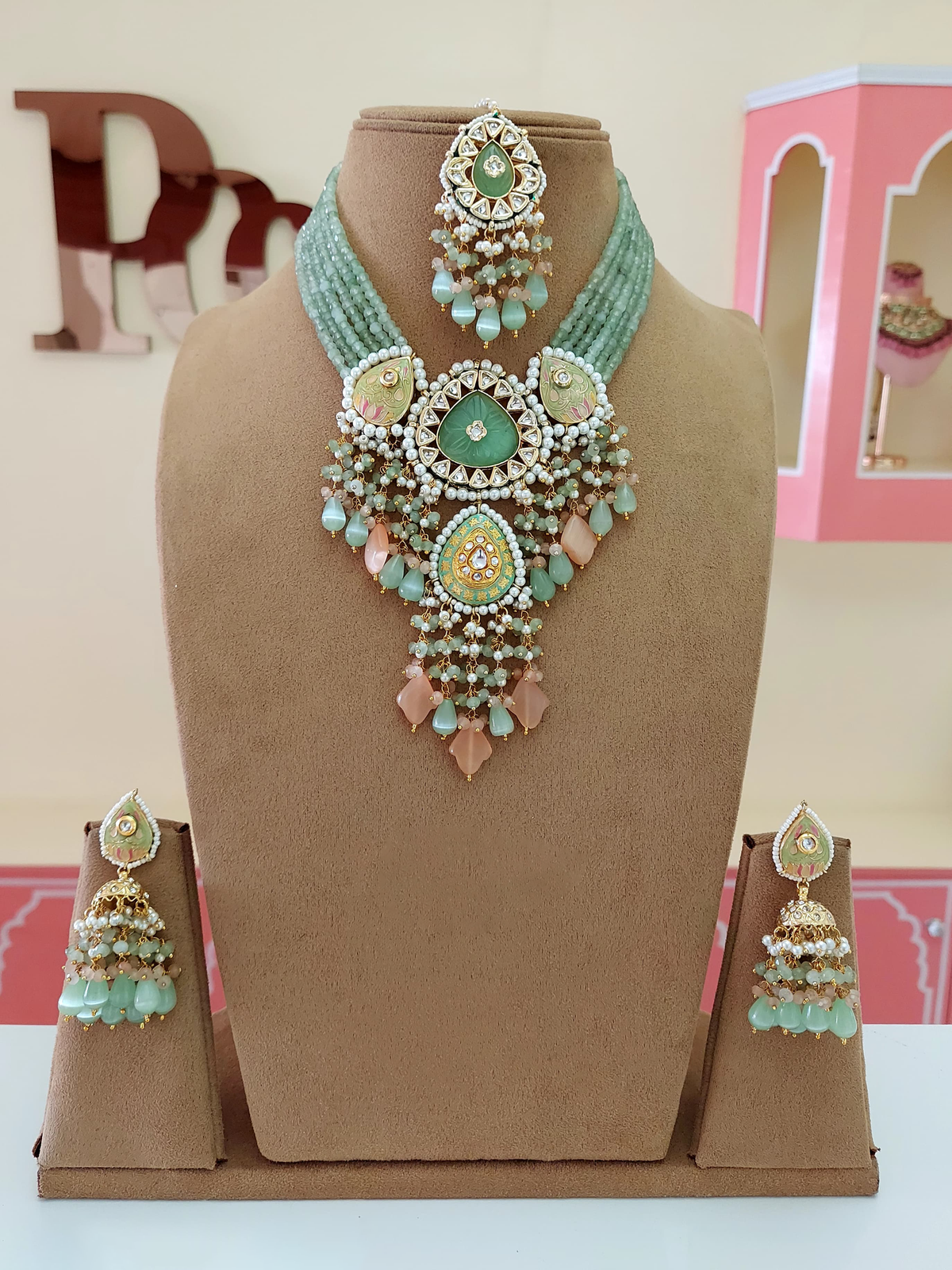 Rajsthani Ethnic Meenakari Necklace Earrings Maangtika Set, Jaipuri Wedding Meenakari Jewelry Set, Indian Jewelry Set, Bollywood Wedding Necklace Set, Bridal Necklace Set