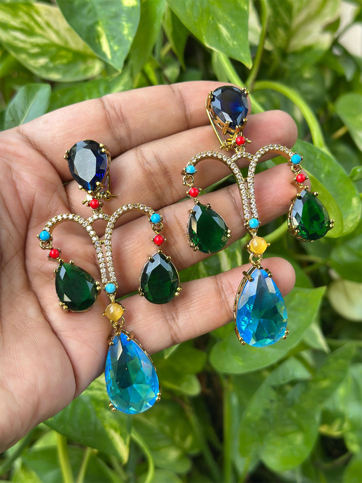 Wedding Teardrop Pakistani AD Earrings Set, CZ Teardrop Earrings Set, AD Bridal Earrings, Bollywood AD Earring Set, Celebrity Jewelry Set, Bridal CZ Earring Jewelry Set