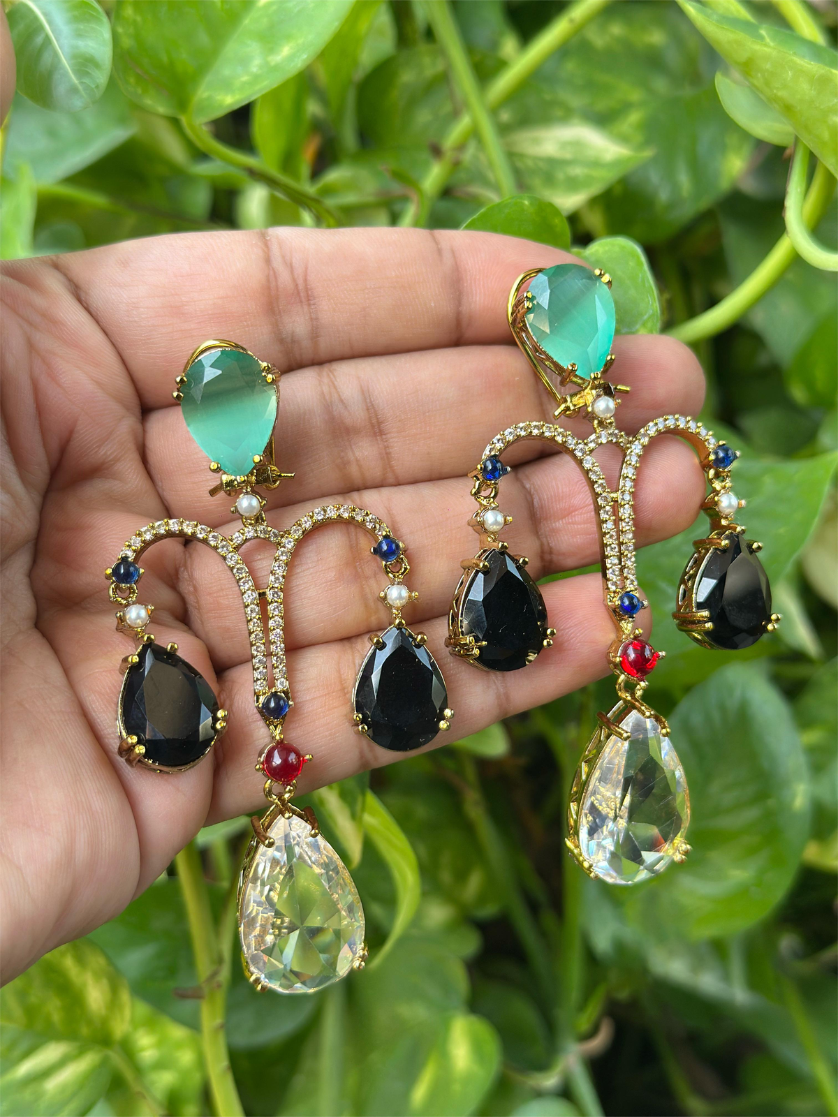 Wedding Teardrop Pakistani AD Earrings Set, CZ Teardrop Earrings Set, AD Bridal Earrings, Bollywood AD Earring Set, Celebrity Jewelry Set, Bridal CZ Earring Jewelry Set