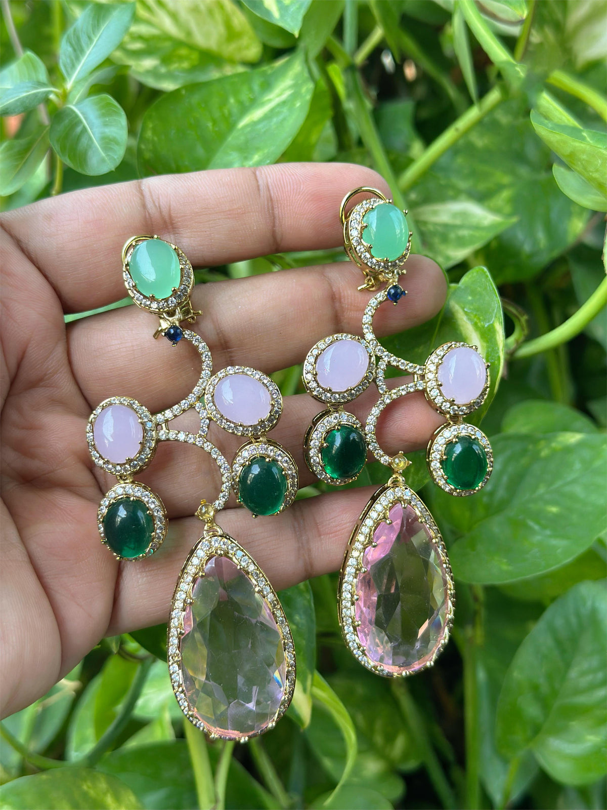 Rajsthani Drop AD Earrings Set Indian Jewelry, CZ Traditional Earrings Set, Jaipuri AD Earrings Set, Bollywood Earrings Set, Celebrity Inspired AD Earrings Set