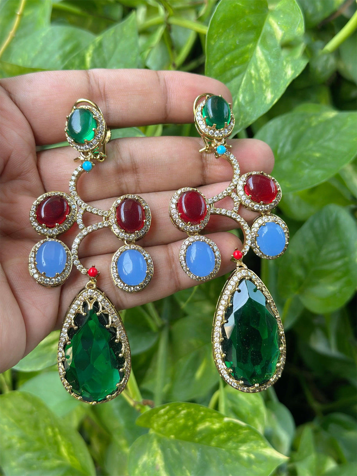 Rajsthani Drop AD Earrings Set Indian Jewelry, CZ Traditional Earrings Set, Jaipuri AD Earrings Set, Bollywood Earrings Set, Celebrity Inspired AD Earrings Set