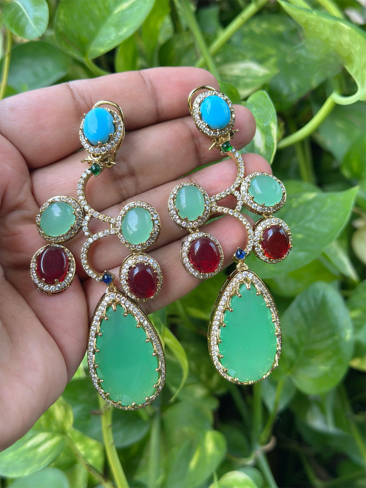 Rajsthani Drop AD Earrings Set Indian Jewelry, CZ Traditional Earrings Set, Jaipuri AD Earrings Set, Bollywood Earrings Set, Celebrity Inspired AD Earrings Set