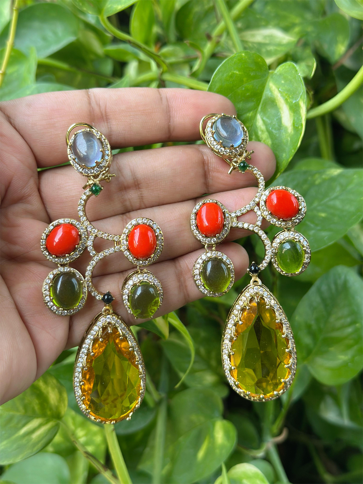 Rajsthani Drop AD Earrings Set Indian Jewelry, CZ Traditional Earrings Set, Jaipuri AD Earrings Set, Bollywood Earrings Set, Celebrity Inspired AD Earrings Set