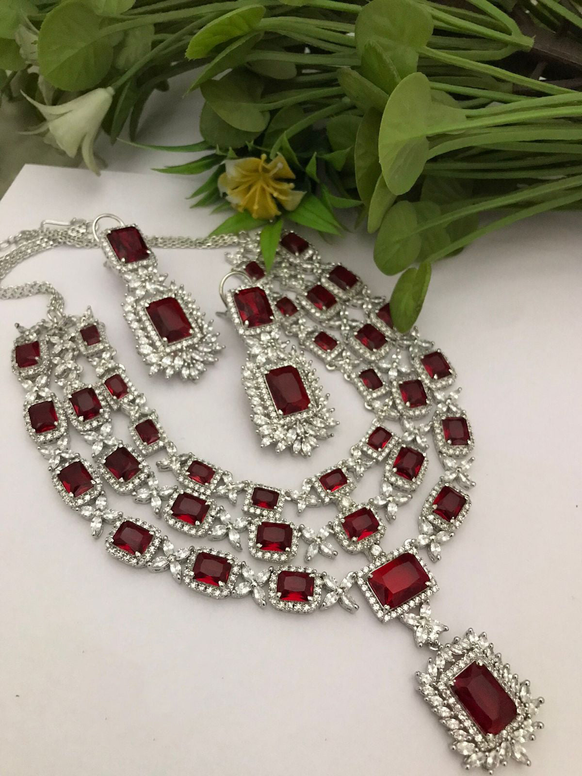 Pakistani Wedding Layered Polki Necklace Earrings Set, Pakistani Layer Polki Jewelry Set, Indian Layered Polki Necklace Set