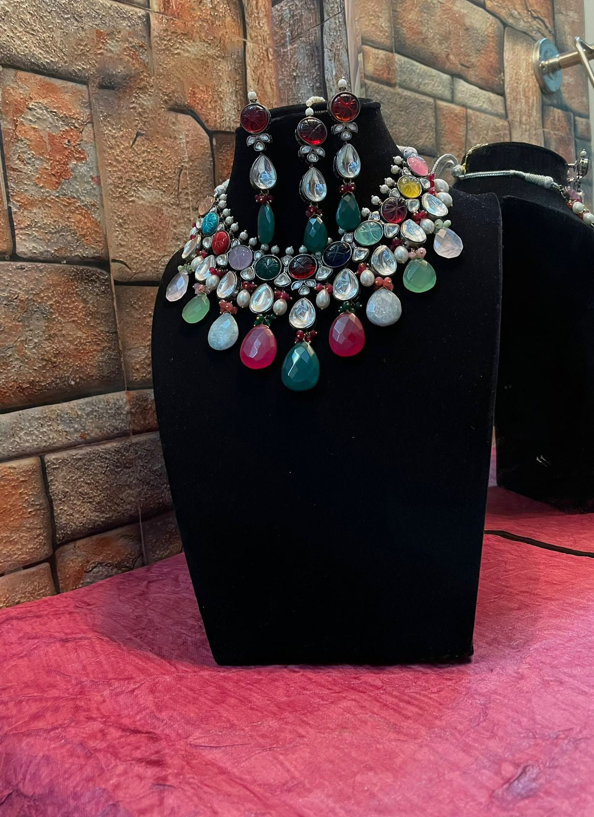 Multi Layer Indian Floral Polki Choker Earrings Set, Indian Polki Choker Set, Pakistani Meenakari Choker Set, Celebrities Polki Jewelry, Bridal Traditional Jewelry Set, Bridal Layered Jewelry Set