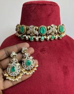 Jaipuri Indian Peacock Inspired Choker Earrings Set, Rajsthani Peacock Design Polki Choker Set, Polki Choker Set, Peacock Indian Jewelry Set