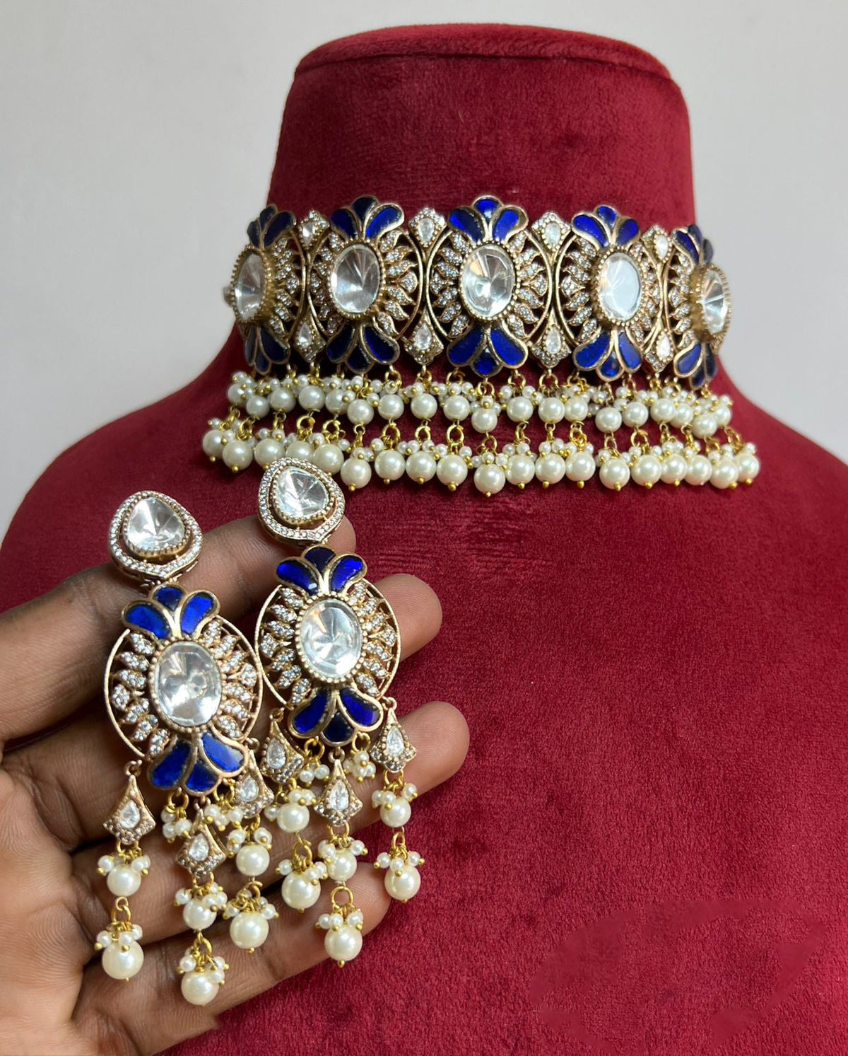 Rajsthani Floral Designed Polki Choker Earrings Set, Jaipuri Floral Polki Choker Set, Indian Choker Jewelry Set, Floral Indian Choker Set, Bollywood Floral Polki Choker Set, Polki Choker Set