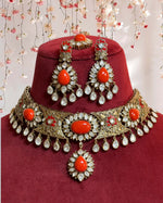 Celebrity Meenakari Polki Choker Earrings Maangtika Set, Indian Meenakari Polki Jewelry Set, Bollywood Meenakari Choker Earrings Mangtika Set