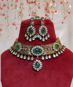 Celebrity Meenakari Polki Choker Earrings Maangtika Set, Indian Meenakari Polki Jewelry Set, Bollywood Meenakari Choker Earrings Mangtika Set