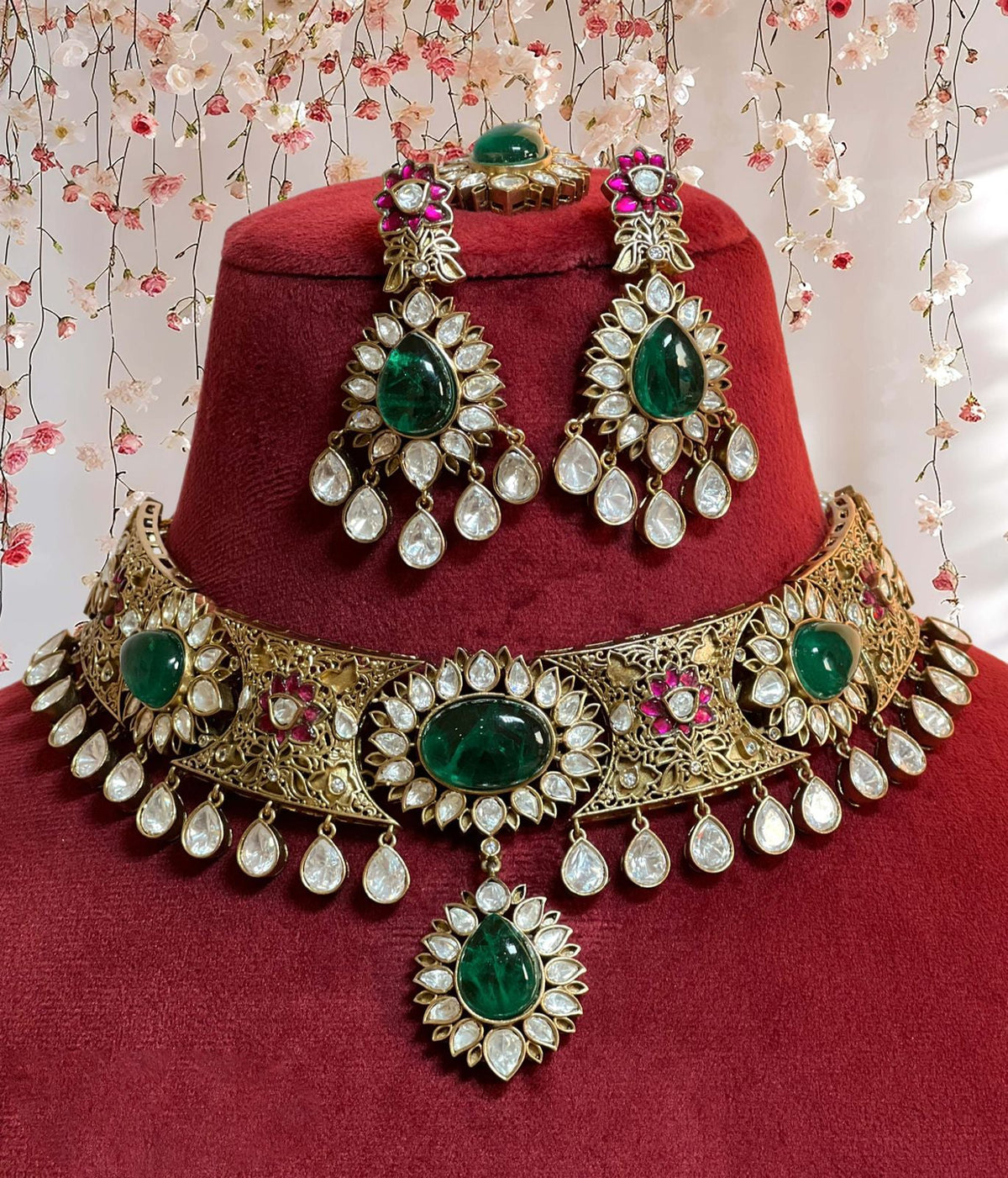 Celebrity Meenakari Polki Choker Earrings Maangtika Set, Indian Meenakari Polki Jewelry Set, Bollywood Meenakari Choker Earrings Mangtika Set