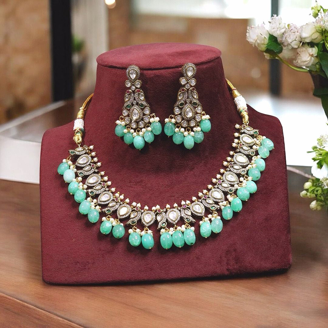 Bridal Wedding Peacock Design Polki Choker Set, Indian Choker Polki Set, Pakistani Peacock Inspired Jewelry Set, Celebrity Peacock Choker Set