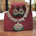 Indian Parrot Inspired Motif Polki Necklace Earrings Set, Indian Parrot Design Jewelry Set, Pakistani Motif Polki Necklace Set