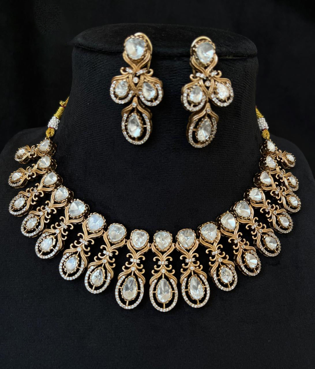 Silver Gold Plated Punjabi Polki Choker Earrings Set, Silver Polki Punjabi Choker Set, Indian Silver Jewelry Set, Pakistani Polki Choker Set, Bollywood Silver Jewelry Set