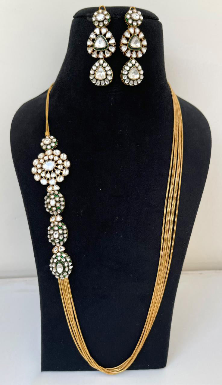 Indian Golden Layered Necklace Set with Kundan Pendant, Bollywood Design Layer polki Jewelry Set, Celebrities Polki Statement Necklace Set