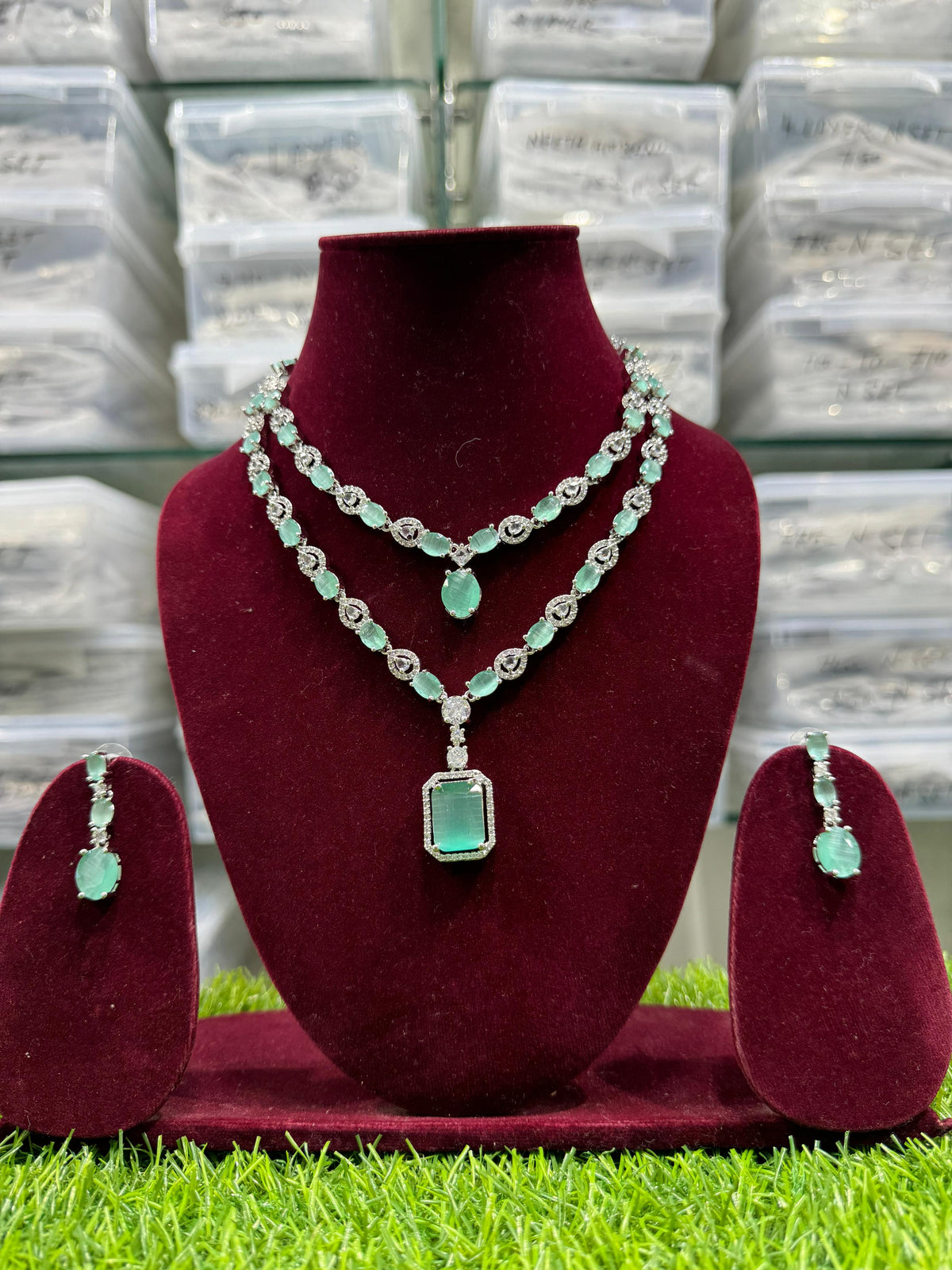 Double Layer CZ Indian Bridal Necklace Earrings Set, Bollywood Double Layer Necklace Set, AD Indian Layer Jewelry Set, Celebrity CZ Layer Necklace Set