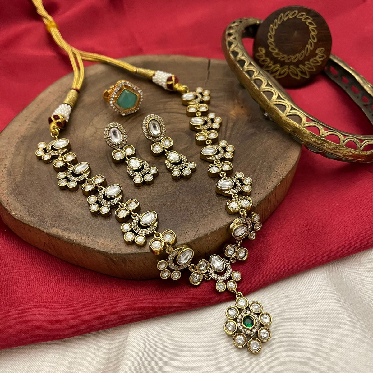 Jaipuri Pearl Beaded Kundan Necklace Earrings Set, Rajsthani Pearl Necklace Set, Jaipuri Kundan Jewelry Set, Indian Kundan Beaded Necklace Jewelry Set